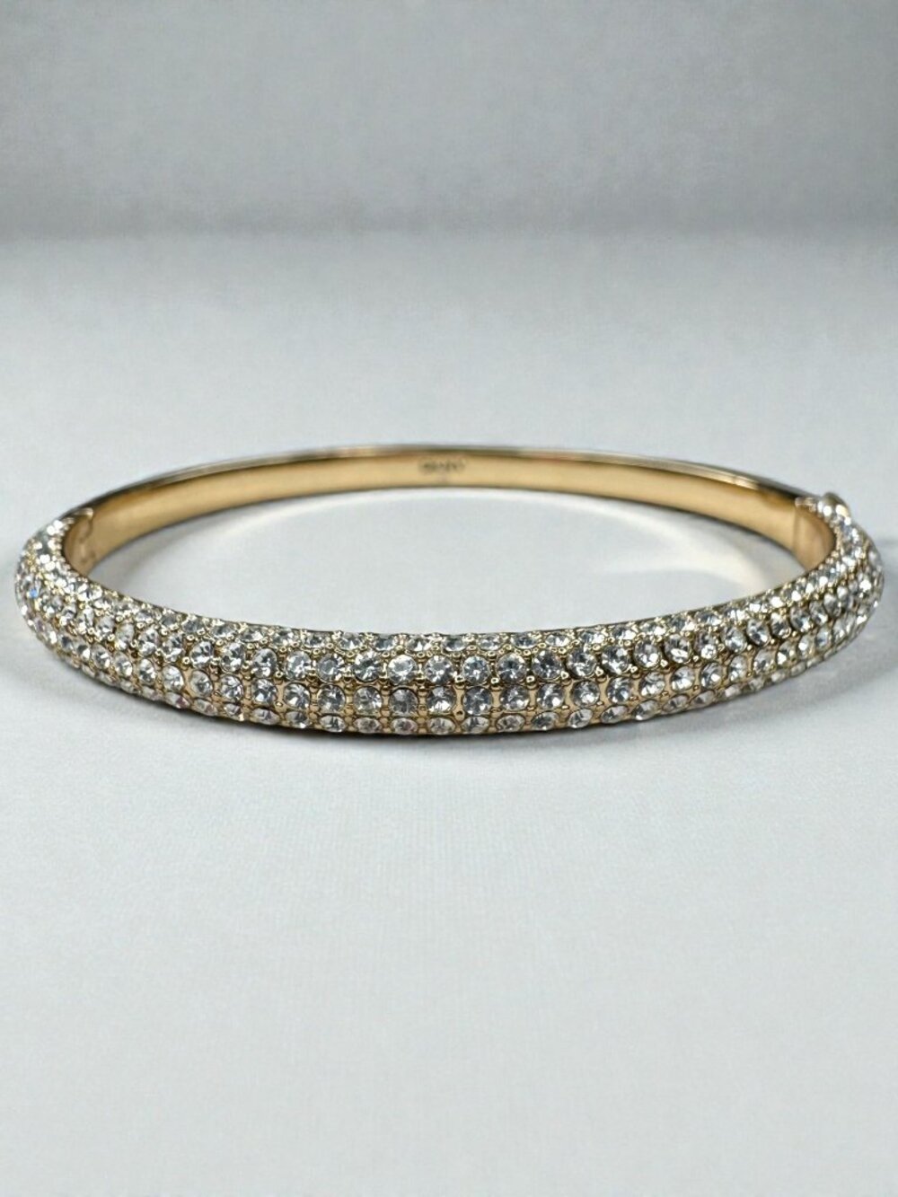 DKNY Donna Karan Crystal Pave Bangle Bracelet Gold Tone Minimalist 2010s